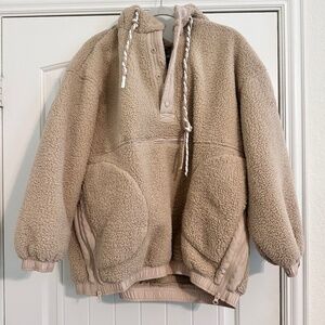 NWOT Altar'd State Tan Frostbite Sherpa Hooded 1/2 Zip/Snap Pullover  szL
